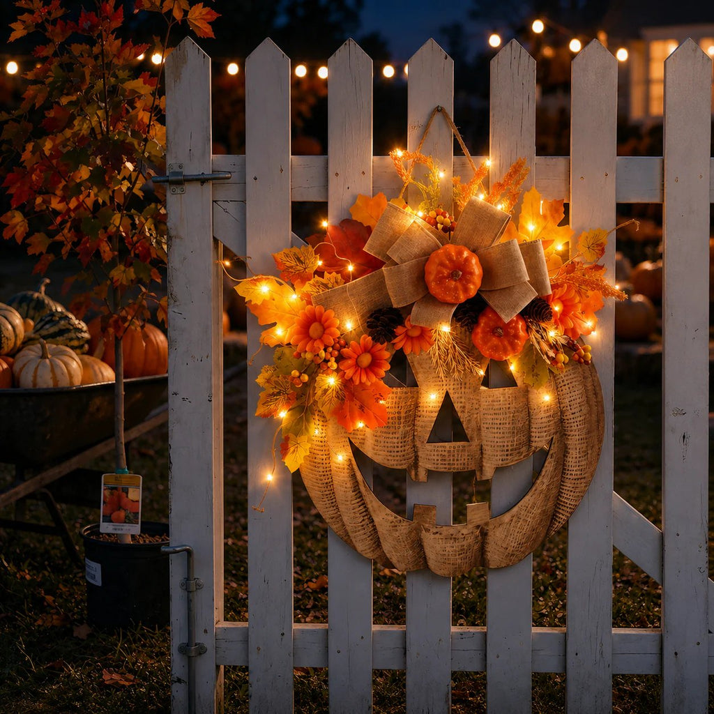 🔥Halloween Early Bird Special: Enjoy 70% OFF——🎃Lighted Burlap Pumpkin Wreath