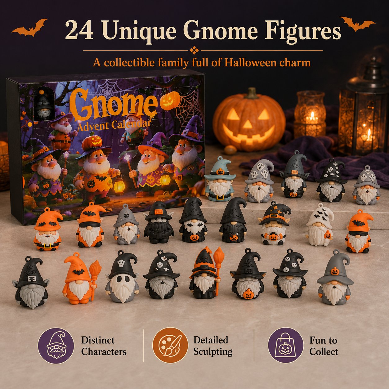 🔥Halloween Early Bird Special: Enjoy 50% OFF——24 Days of Halloween Gnome Surprise Figures Advent Calendar Box