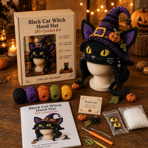 🔥 LAST DAY 70% OFF – 🎃 Halloween Monster Hood DIY Crochet Kit | Premium Soft Yarn Materials with Step-by-Step Guide DIY Handmade Wearable Character Hood 🧶🎭✨