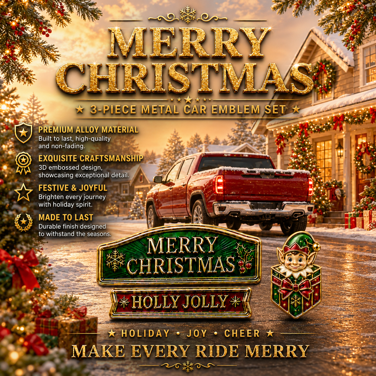 🔥 3-Piece Christmas Car Emblem Metal Badge Set – Multiple Festive Character Styles Available