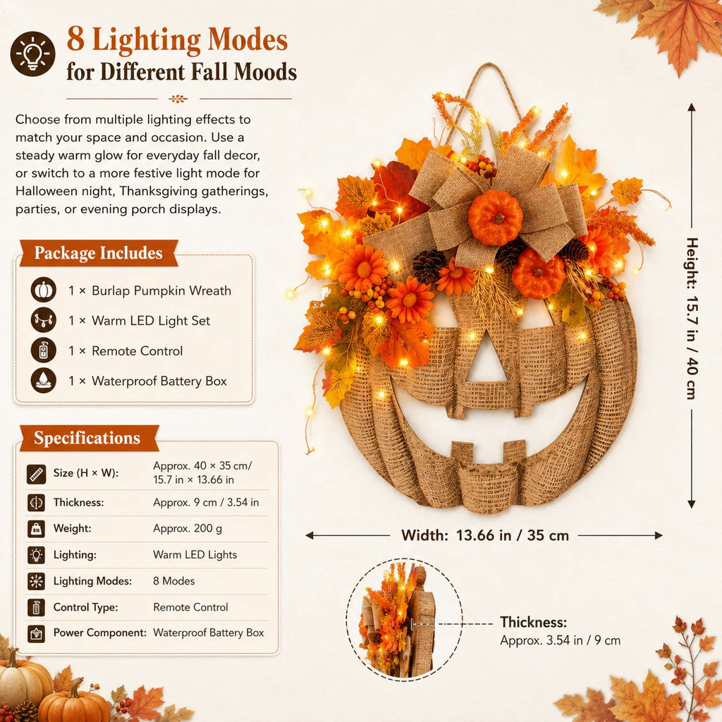 🔥Halloween Early Bird Special: Enjoy 70% OFF——🎃Lighted Burlap Pumpkin Wreath