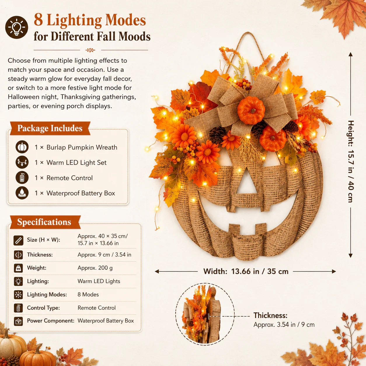 🔥Halloween Early Bird Special: Enjoy 70% OFF——🎃Lighted Burlap Pumpkin Wreath