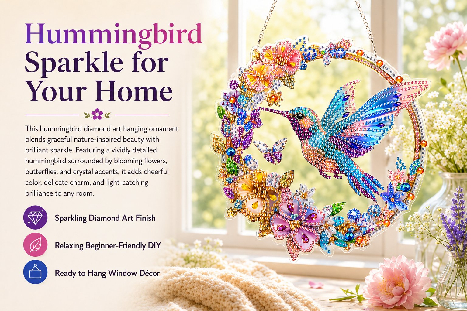💥LAST DAY 50% OFF - Hummingbird Diamond Art Hanging Ornament Kit