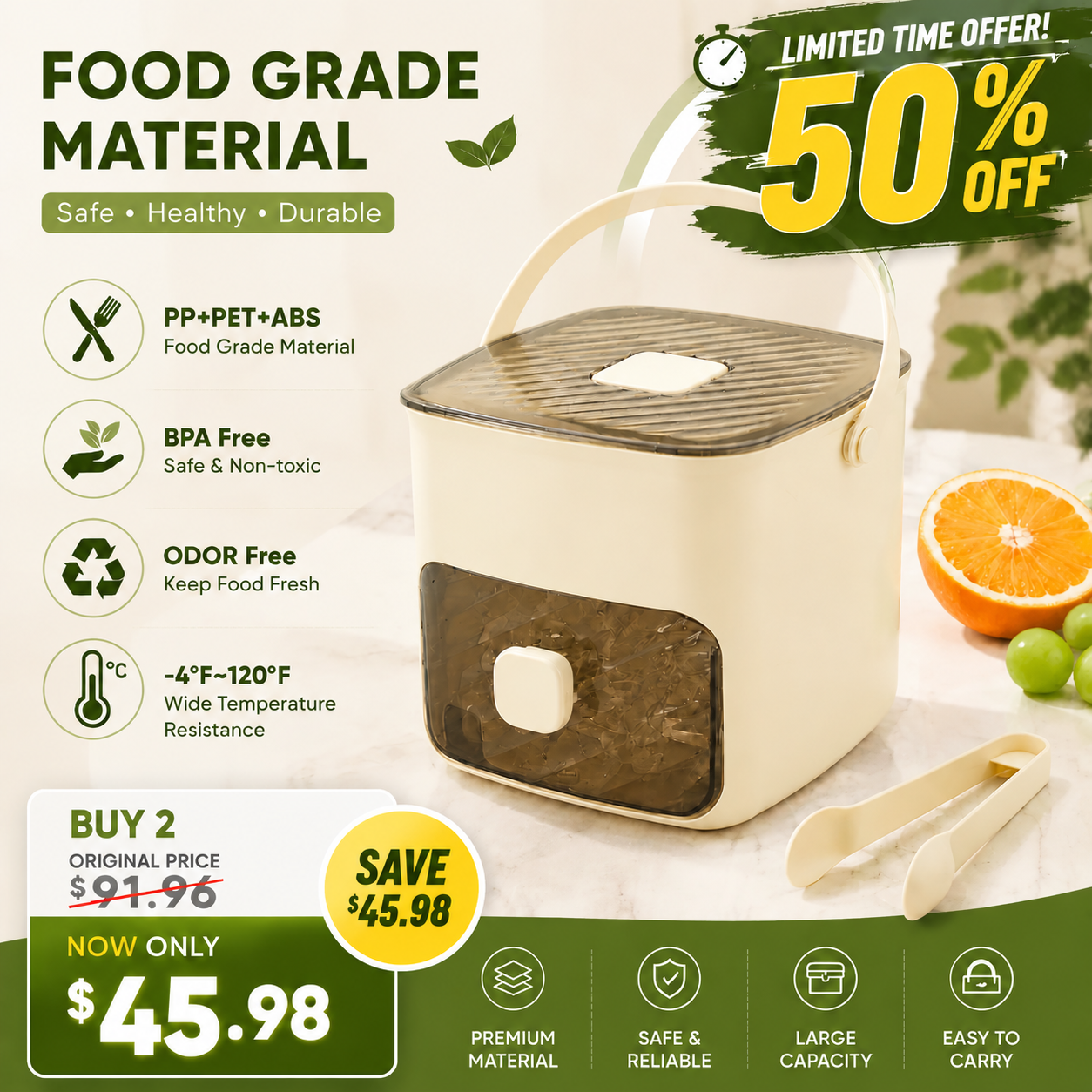 🔥 TODAY ONLY – 50% OFF LIMITED rand New Upgraded Ice Cube Tray Press Once, Get Ice Instantly No Scooping.