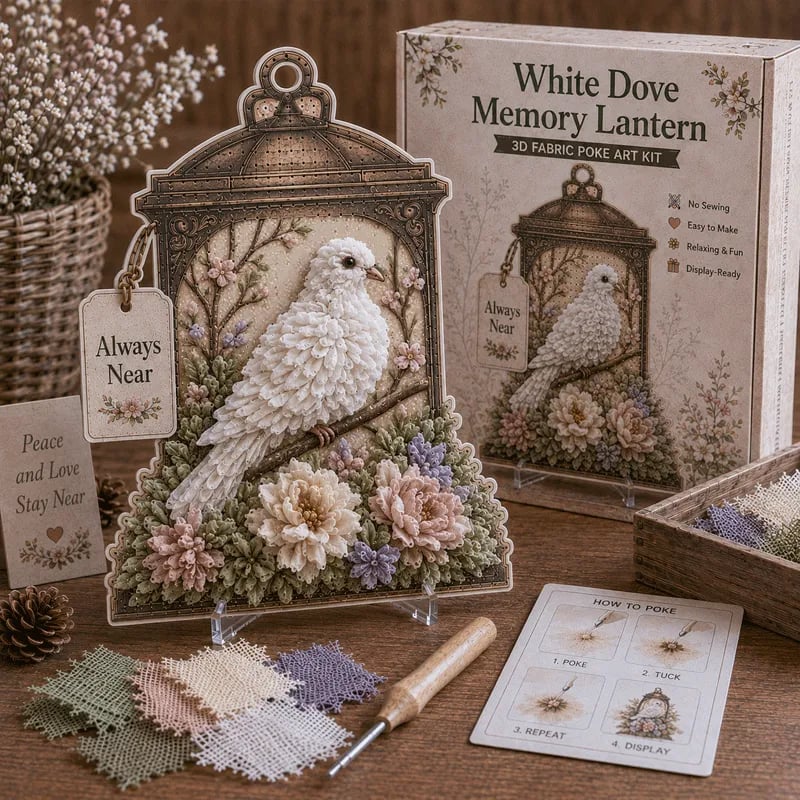 🕊️ Always Near 3D Fabric Poke Art Memory Lantern Kit | No-Sew Bird Keepsake Craft with Pre-Punched Board, Display Stand & Keepsake Tag ✨