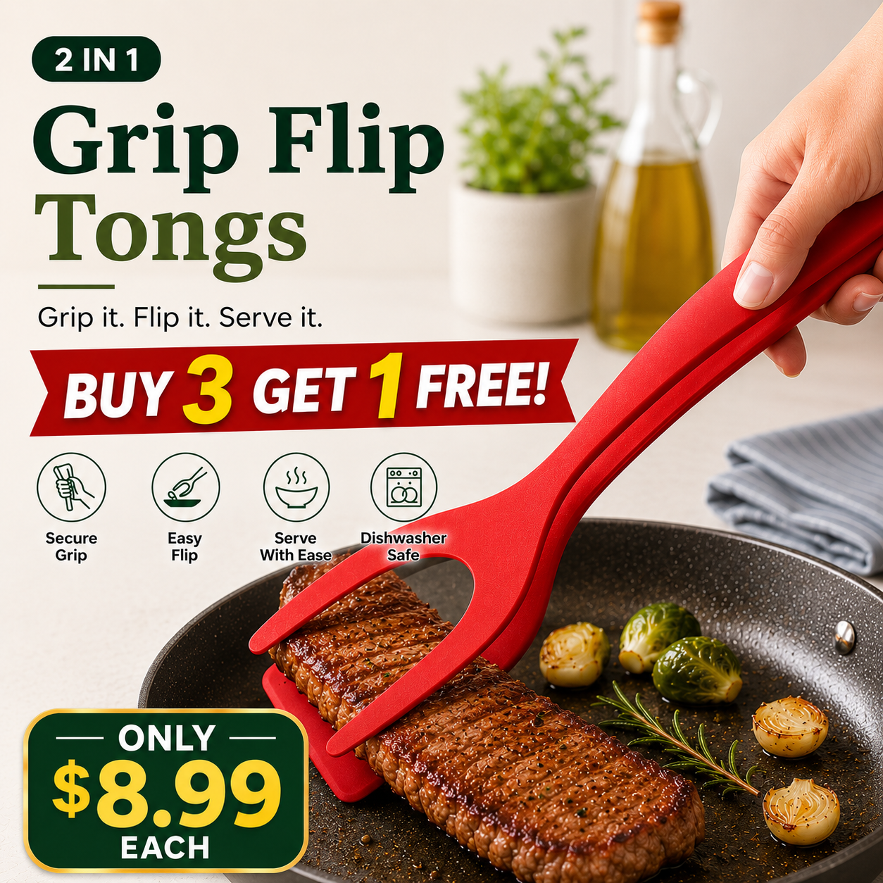 🔥LIMITED-TIME OFFER 50% Off🎁 2-in-1 Grip & Flip Kitchen Tongs