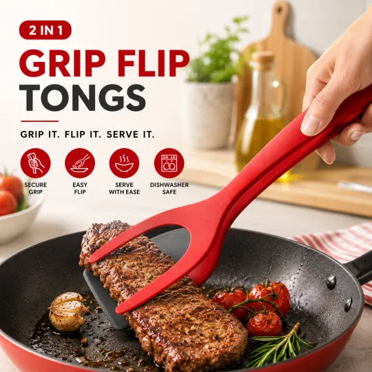 🔥LIMITED-TIME OFFER 50% Off🎁 2-in-1 Grip & Flip Kitchen Tongs