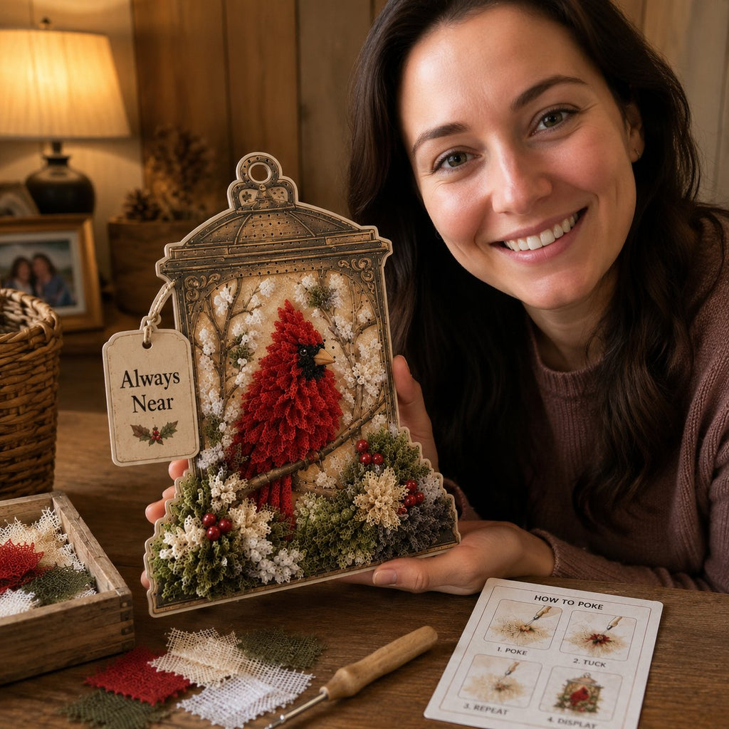 🕊️ Always Near 3D Fabric Poke Art Memory Lantern Kit | No-Sew Bird Keepsake Craft with Pre-Punched Board, Display Stand & Keepsake Tag ✨