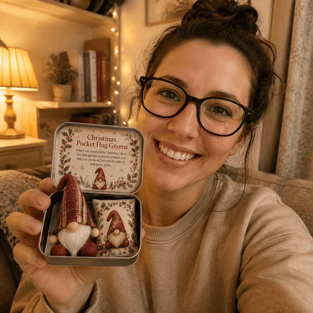 💌 Pocket Hug Gnome Comfort Gift Tin | Mini Plush Keepsake with Heartfelt Message, Matching Cushion & Protective Metal Case 🧸✨