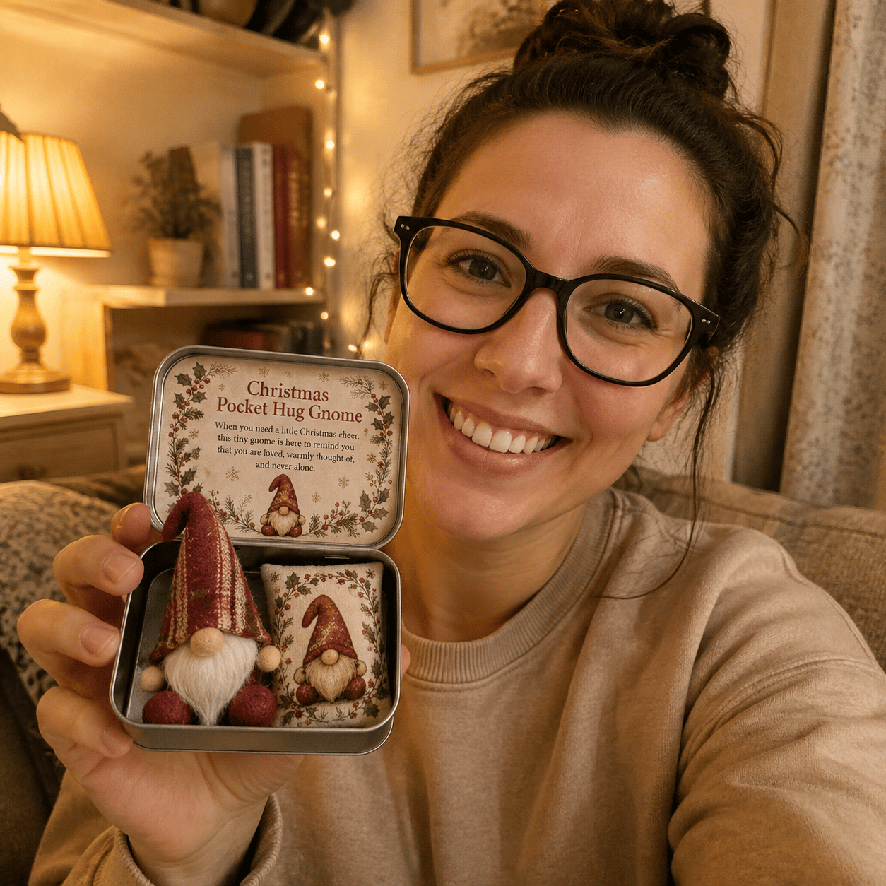 💌 Pocket Hug Gnome Comfort Gift Tin | Mini Plush Keepsake with Heartfelt Message, Matching Cushion & Protective Metal Case 🧸✨