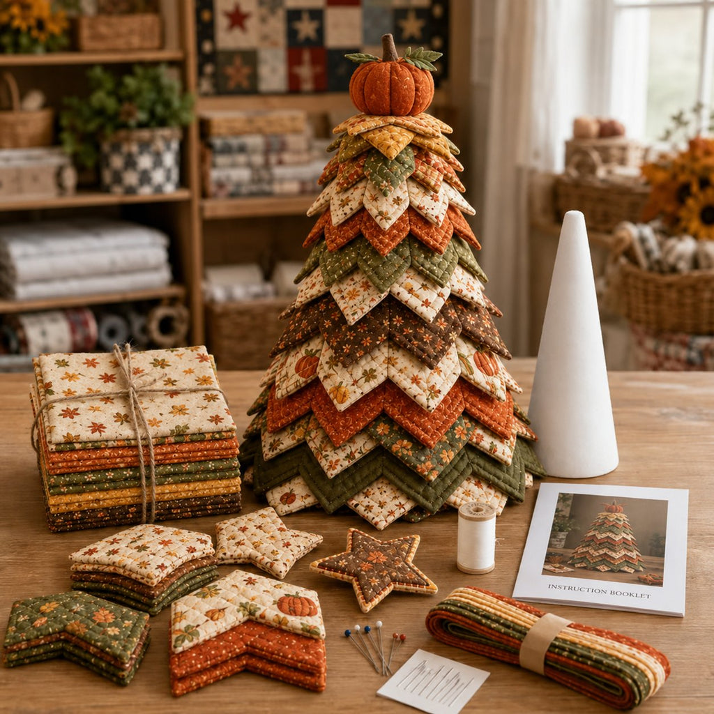 🔥LAST DAY70% OFF - 🎄Americana Christmas Tree Quilt Kit – Easy Layered Fabric Holiday Décor for Quilting Lovers
