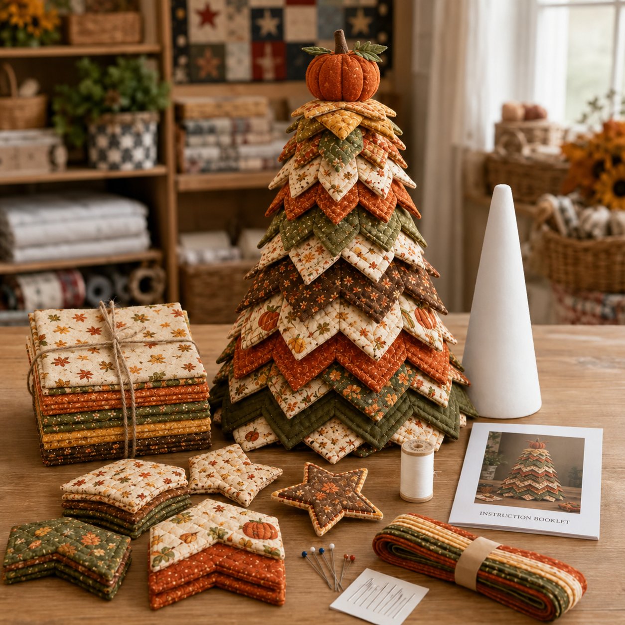 🔥LAST DAY70% OFF - 🎄Americana Christmas Tree Quilt Kit – Easy Layered Fabric Holiday Décor for Quilting Lovers