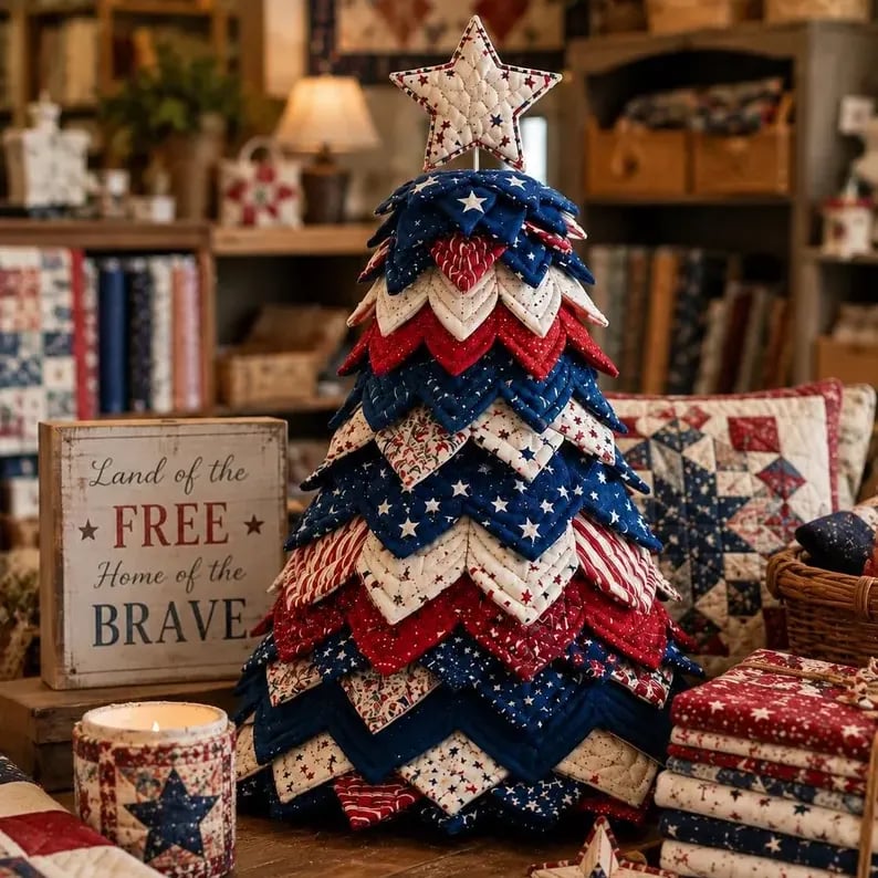 🔥LAST DAY70% OFF - 🎄Americana Christmas Tree Quilt Kit – Easy Layered Fabric Holiday Décor for Quilting Lovers