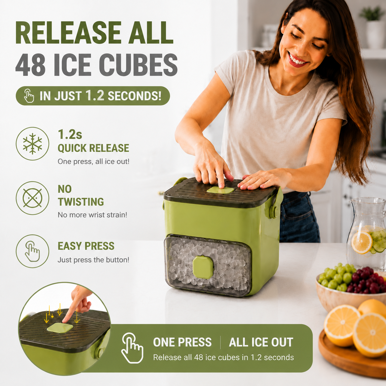 🔥 TODAY ONLY – 50% OFF LIMITED rand New Upgraded Ice Cube Tray Press Once, Get Ice Instantly No Scooping.
