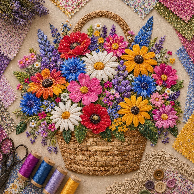 Last Day — Limted Time 70% OFF！——🌸Floral Basket Patchwork DIY Kit