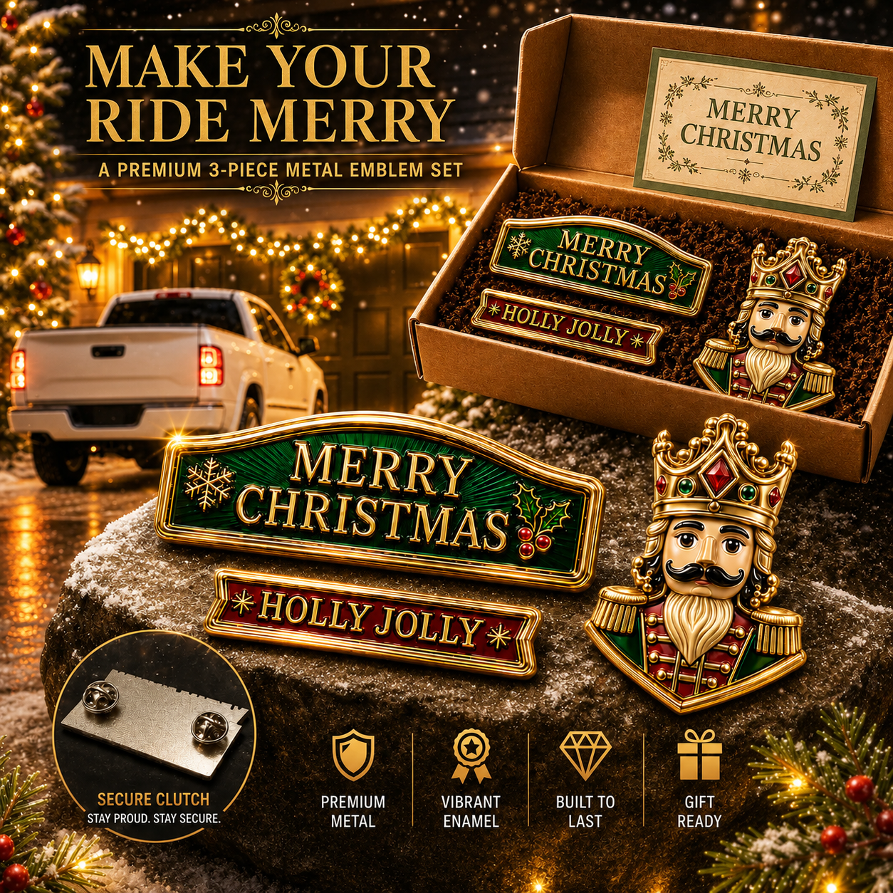 🔥 3-Piece Christmas Car Emblem Metal Badge Set – Multiple Festive Character Styles Available