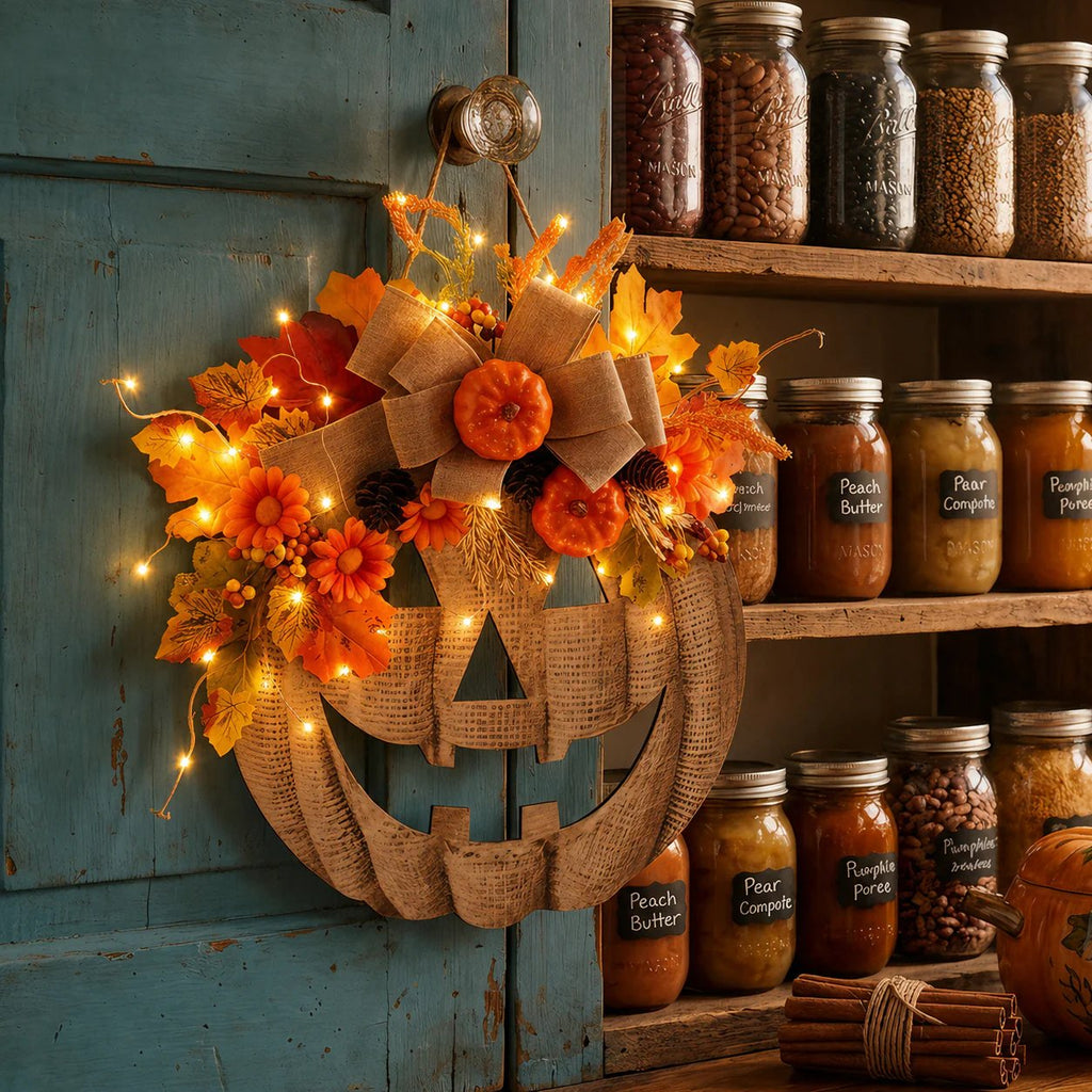 🔥Halloween Early Bird Special: Enjoy 70% OFF——🎃Lighted Burlap Pumpkin Wreath