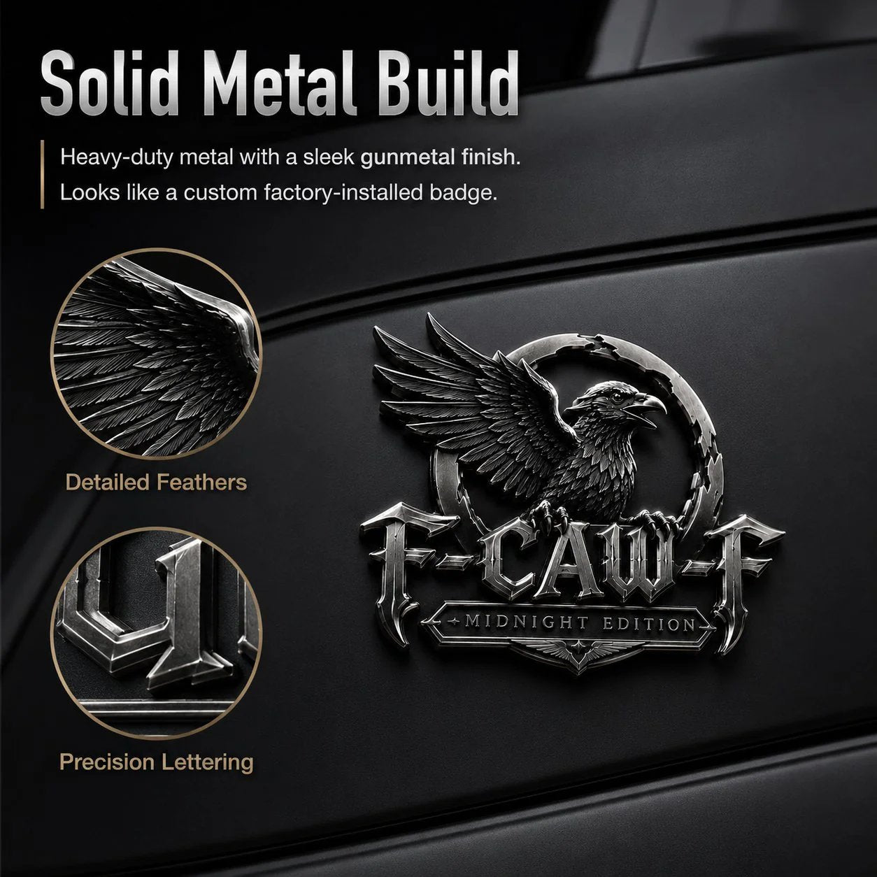 🦅 F-CAW-FTM Midnight Edition Metal Emblem - Premium Raven Badge For Drivers With Attitude