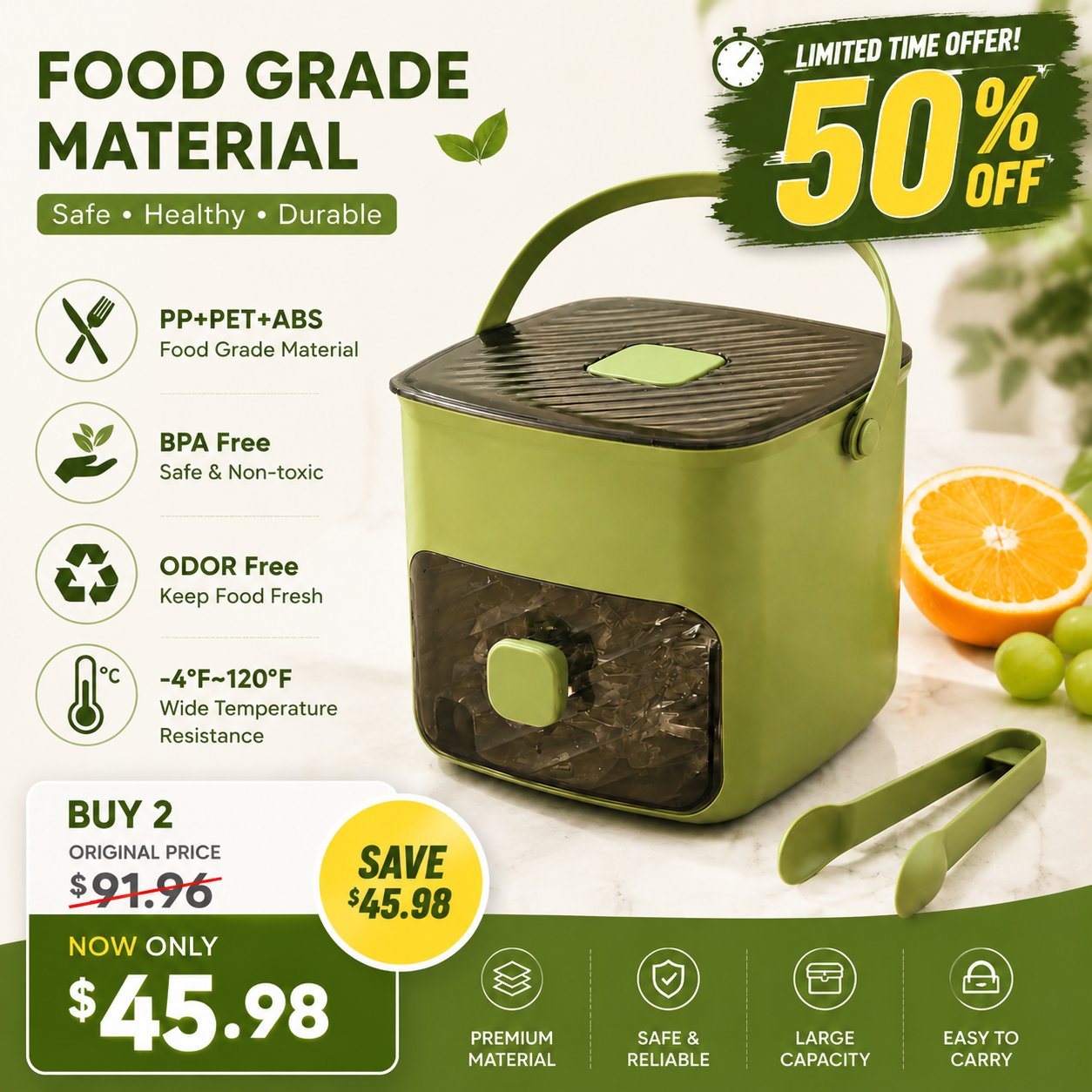 🔥 TODAY ONLY – 50% OFF LIMITED rand New Upgraded Ice Cube Tray Press Once, Get Ice Instantly No Scooping.