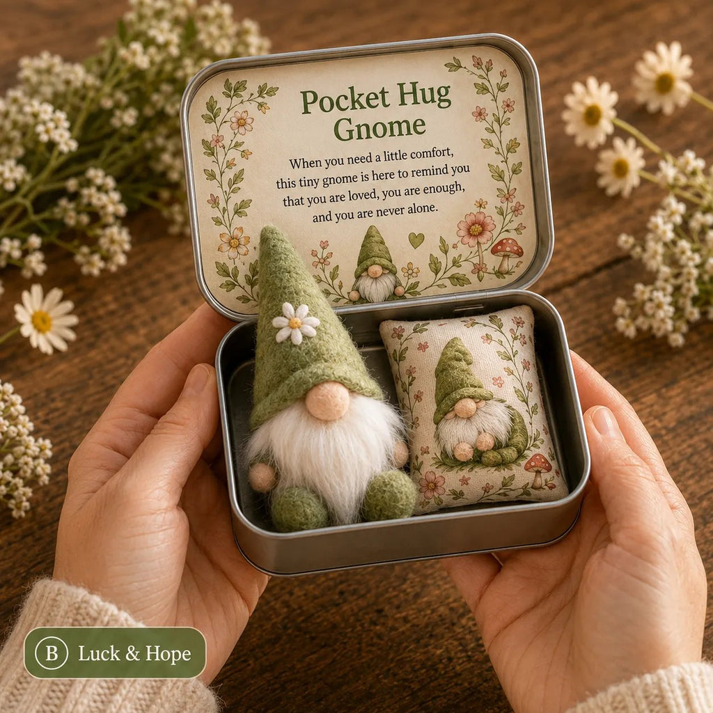 💌 Pocket Hug Gnome Comfort Gift Tin | Mini Plush Keepsake with Heartfelt Message, Matching Cushion & Protective Metal Case 🧸✨