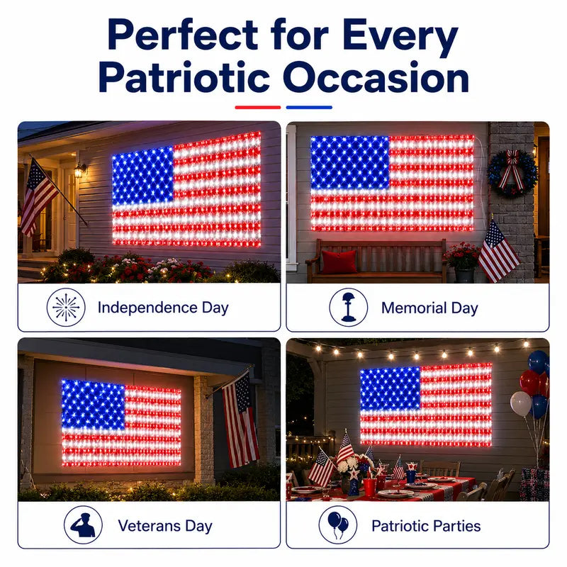250th Anniversary Special Deal 60% ! 🇺🇸🎆 Solar USA Flag Lights | Super Bright Patriotic Outdoor Decor
