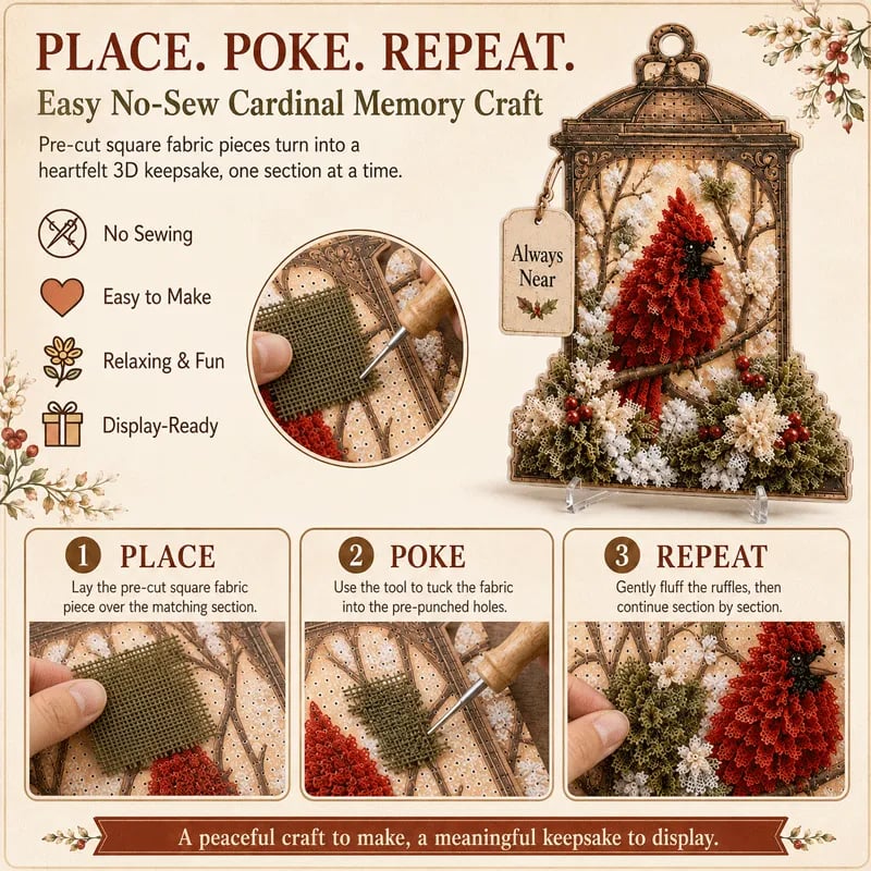 🕊️ Always Near 3D Fabric Poke Art Memory Lantern Kit | No-Sew Bird Keepsake Craft with Pre-Punched Board, Display Stand & Keepsake Tag ✨