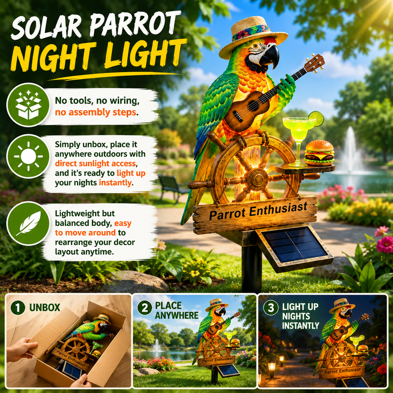 🔥Last Day 50% OFF🔥 - 🌴 Solar-Powered Parrot Garden Light Summer Fun