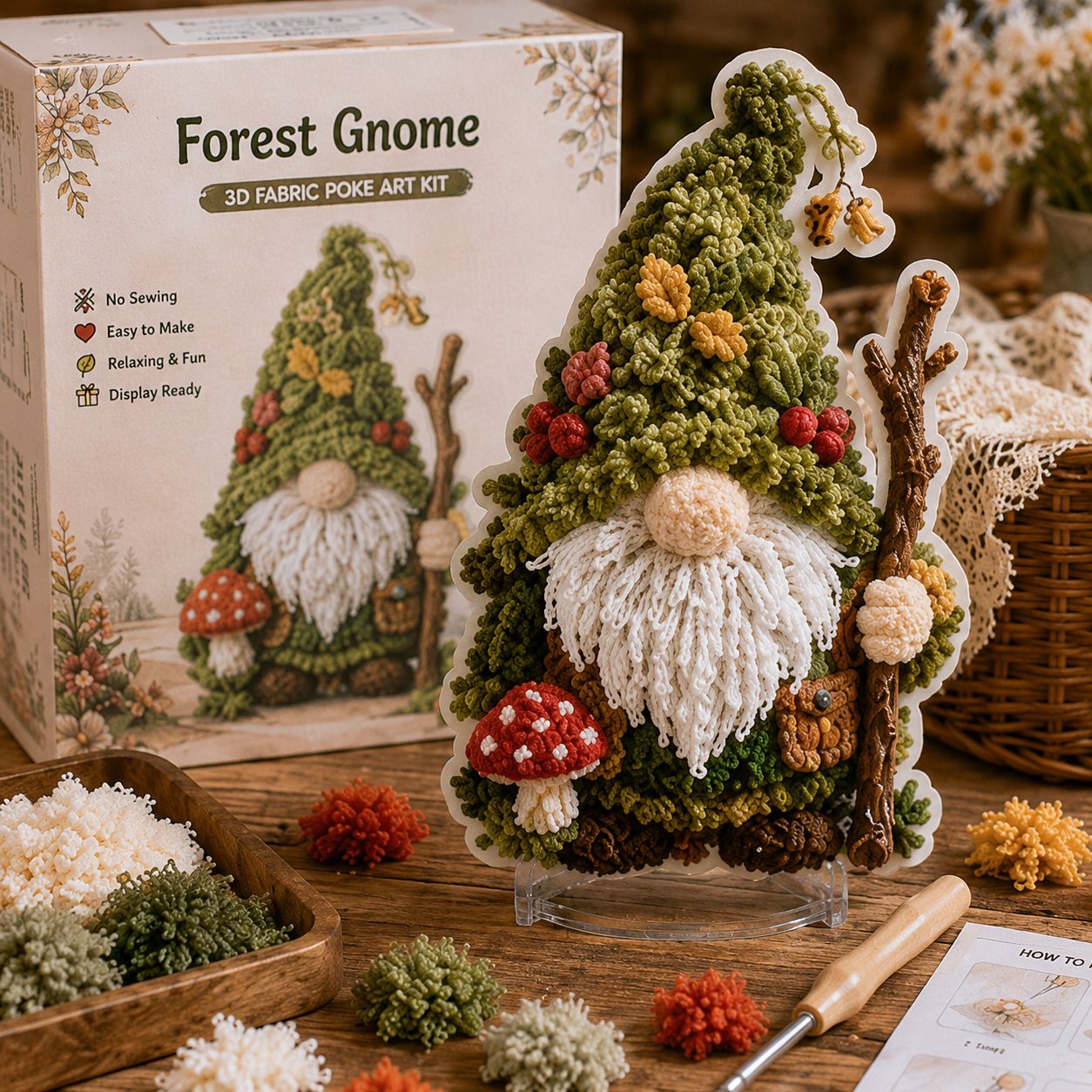🔥Last day——Limted Time 70% OFF! Gnome 3D Fabric Poke Art Kit