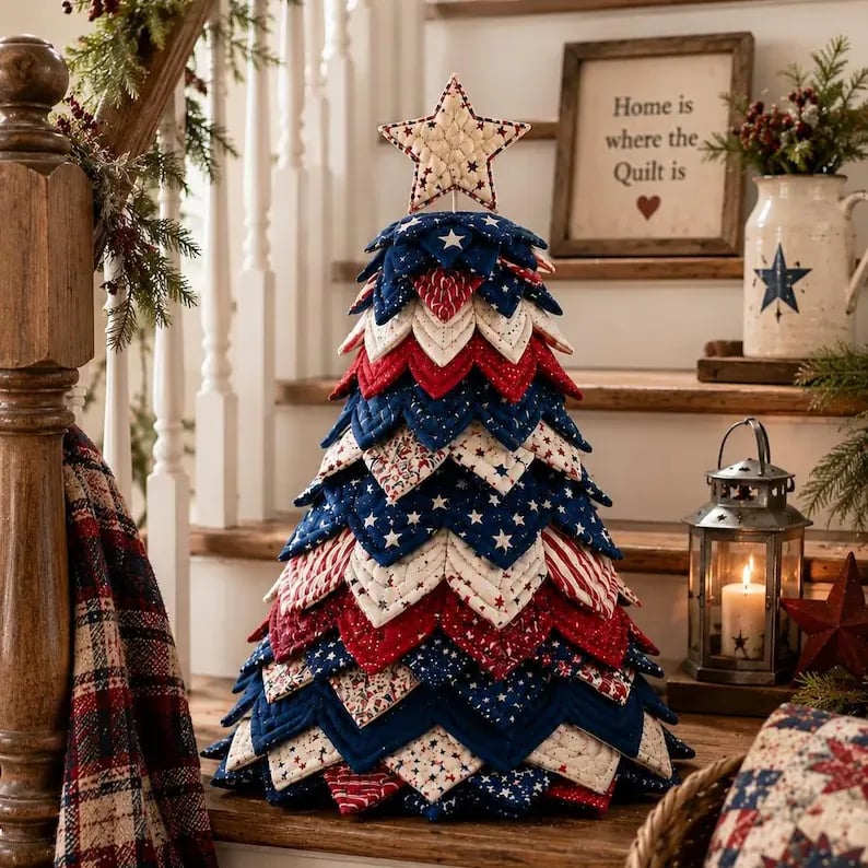 🔥LAST DAY70% OFF - 🎄Americana Christmas Tree Quilt Kit – Easy Layered Fabric Holiday Décor for Quilting Lovers