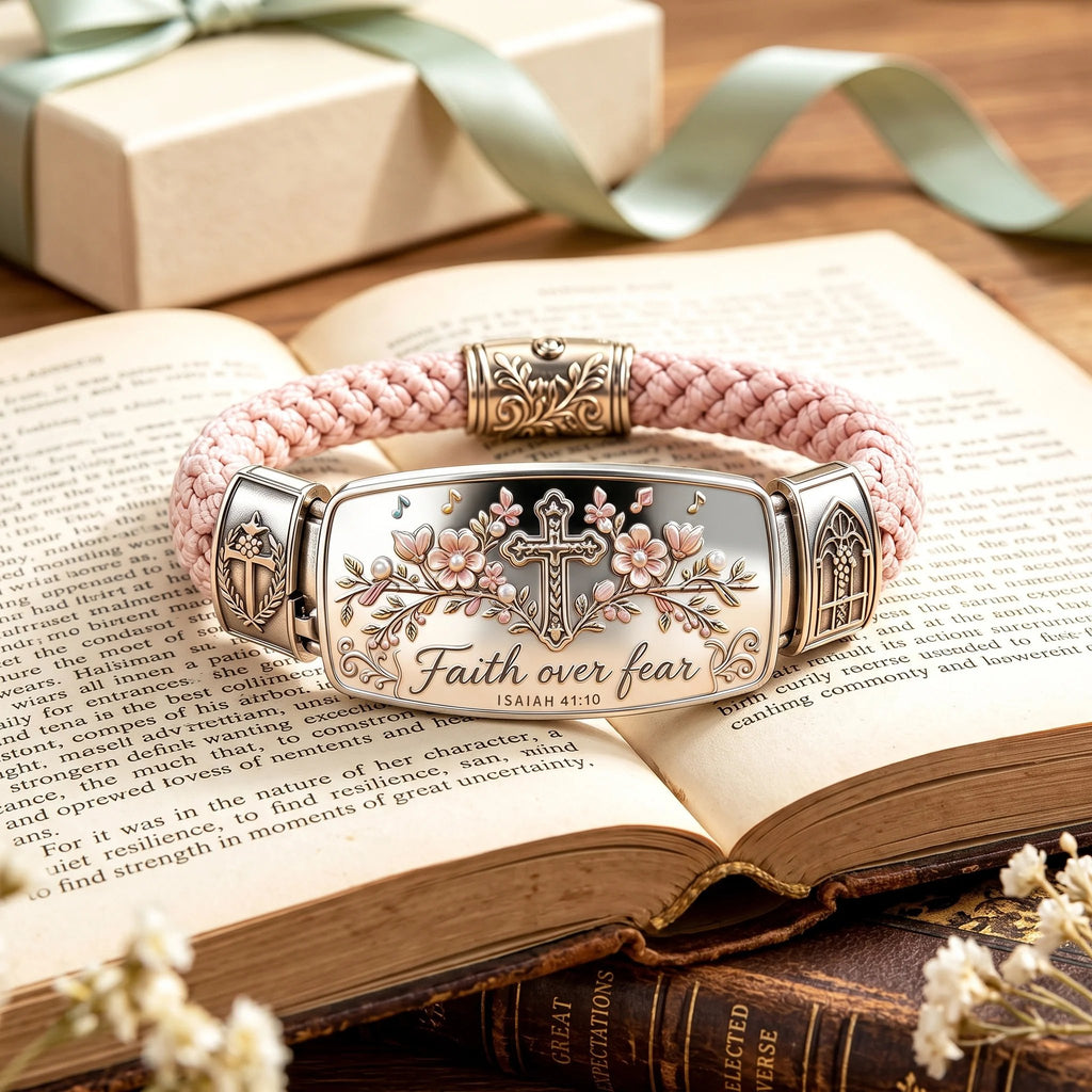 🔥Last day - Limted Time 70% OFF!——Faith Over Fear Bracelet – Christian Cross Bracelet Inspired by Isaiah 41:10, Hope, Courage & Divine Strength
