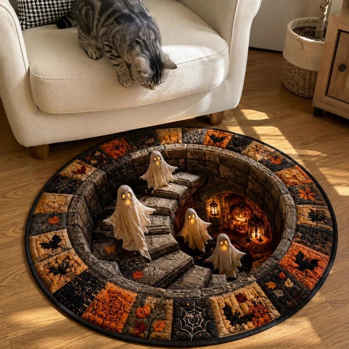 🔥Last day — Limted Time 70% OFF！——👻 3D Haunted Staircase Round Rug