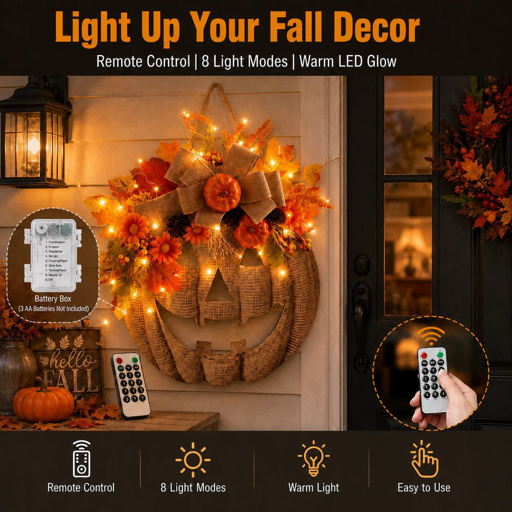 🔥Halloween Early Bird Special: Enjoy 70% OFF——🎃Lighted Burlap Pumpkin Wreath