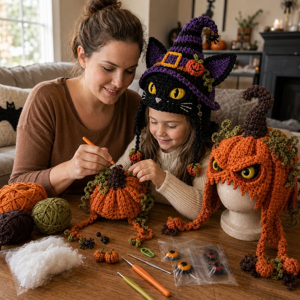 🔥 LAST DAY 70% OFF – 🎃 Halloween Monster Hood DIY Crochet Kit | Premium Soft Yarn Materials with Step-by-Step Guide DIY Handmade Wearable Character Hood 🧶🎭✨
