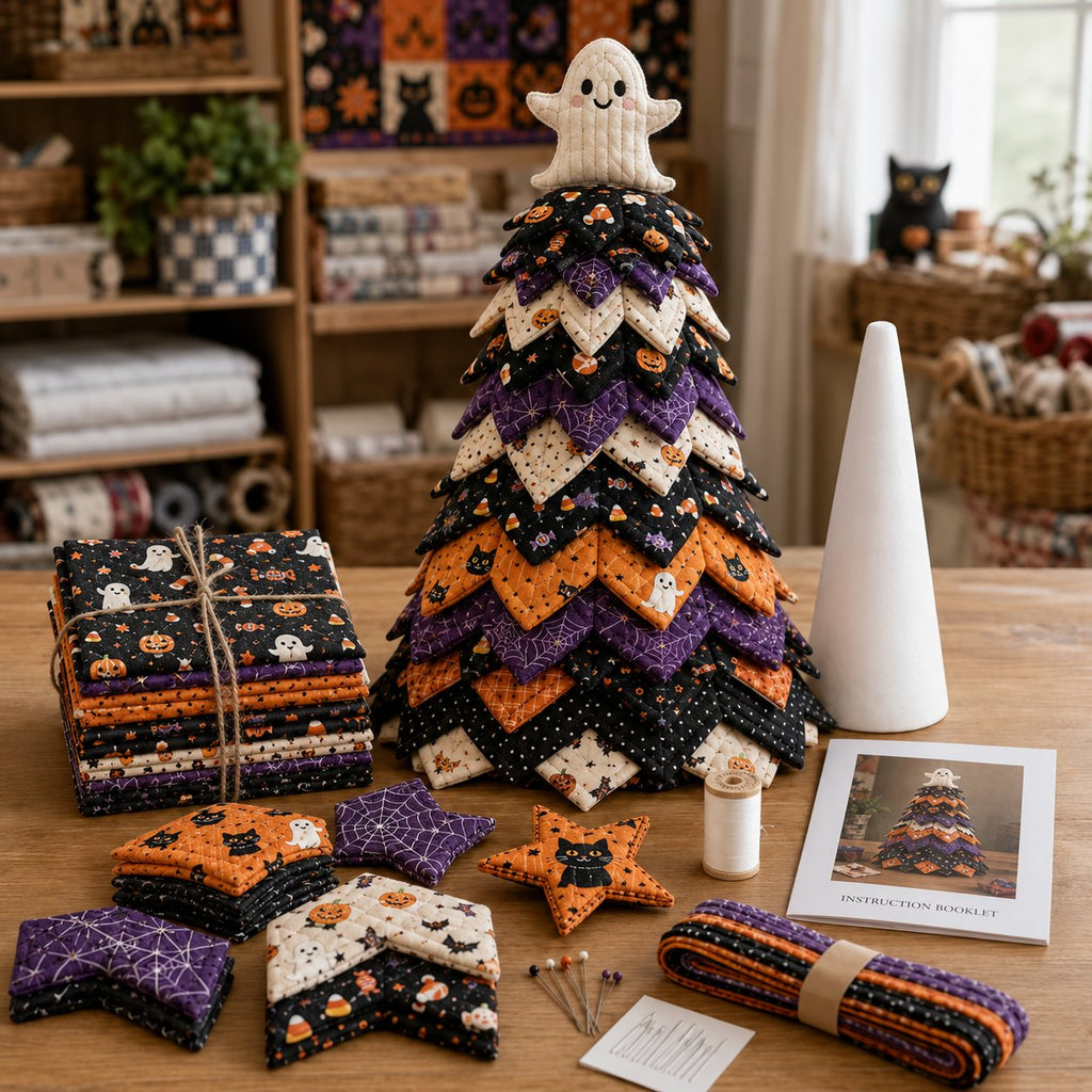 🔥LAST DAY70% OFF - 🎄Americana Christmas Tree Quilt Kit – Easy Layered Fabric Holiday Décor for Quilting Lovers