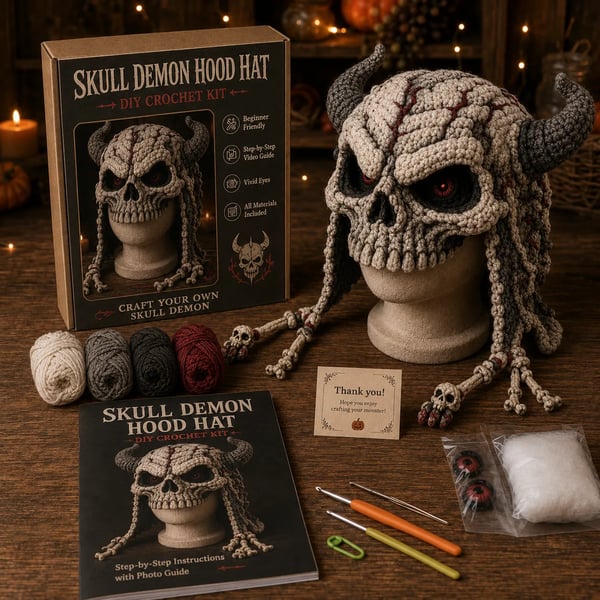 🔥 LAST DAY 70% OFF – 🎃 Halloween Monster Hood DIY Crochet Kit | Premium Soft Yarn Materials with Step-by-Step Guide DIY Handmade Wearable Character Hood 🧶🎭✨