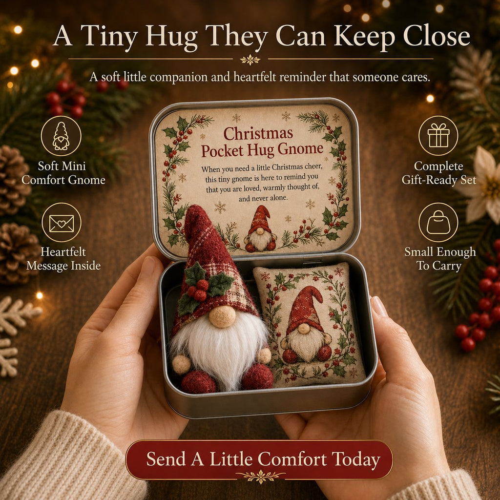 💌 Pocket Hug Gnome Comfort Gift Tin | Mini Plush Keepsake with Heartfelt Message, Matching Cushion & Protective Metal Case 🧸✨