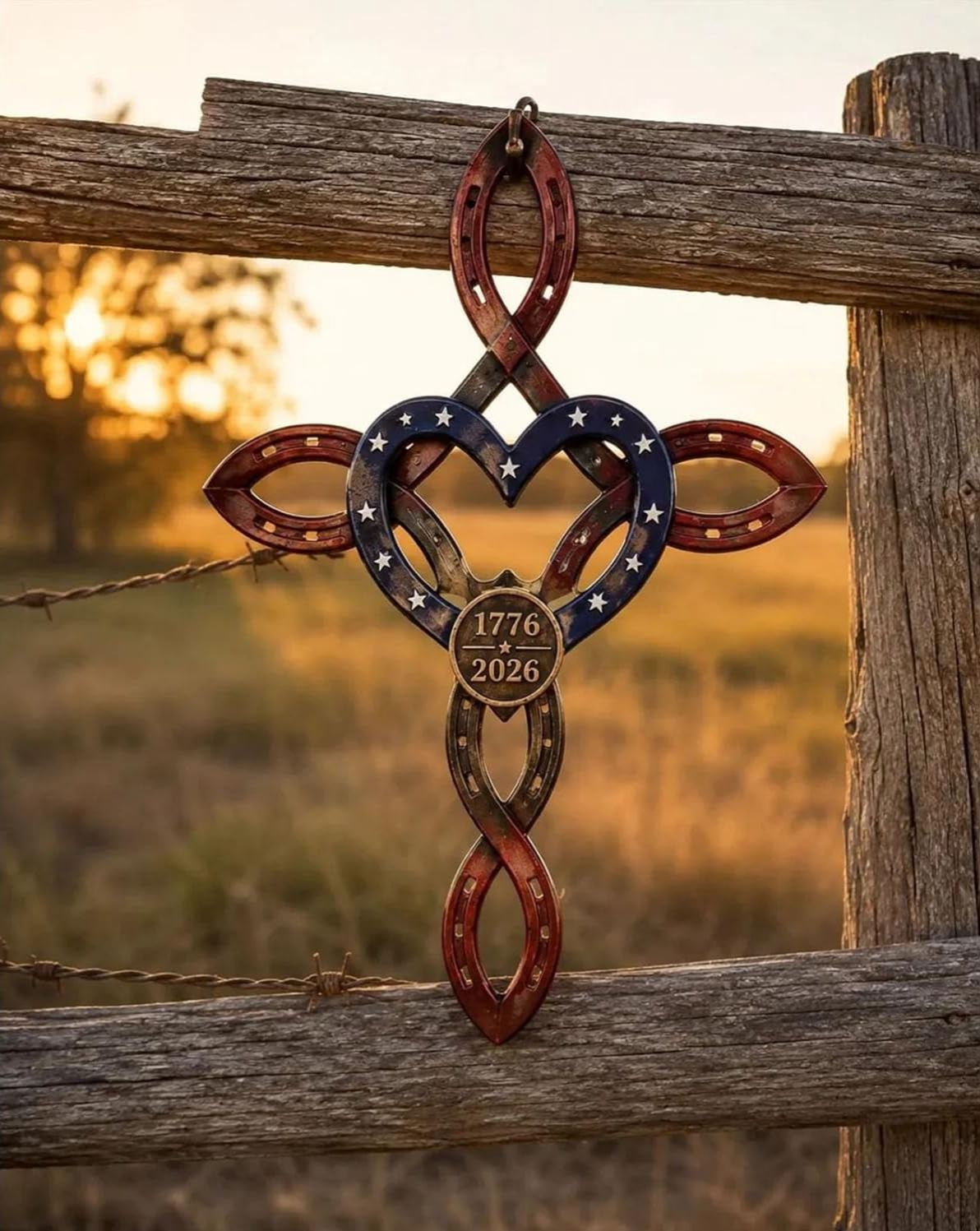🔥Last Day 70% OFF🔥——✝America 250th Rustic Horseshoe Cross