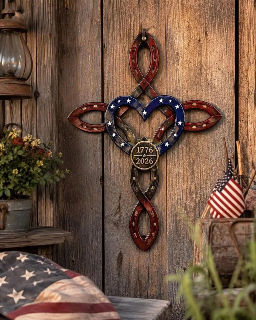 🔥Last Day 70% OFF🔥——✝America 250th Rustic Horseshoe Cross